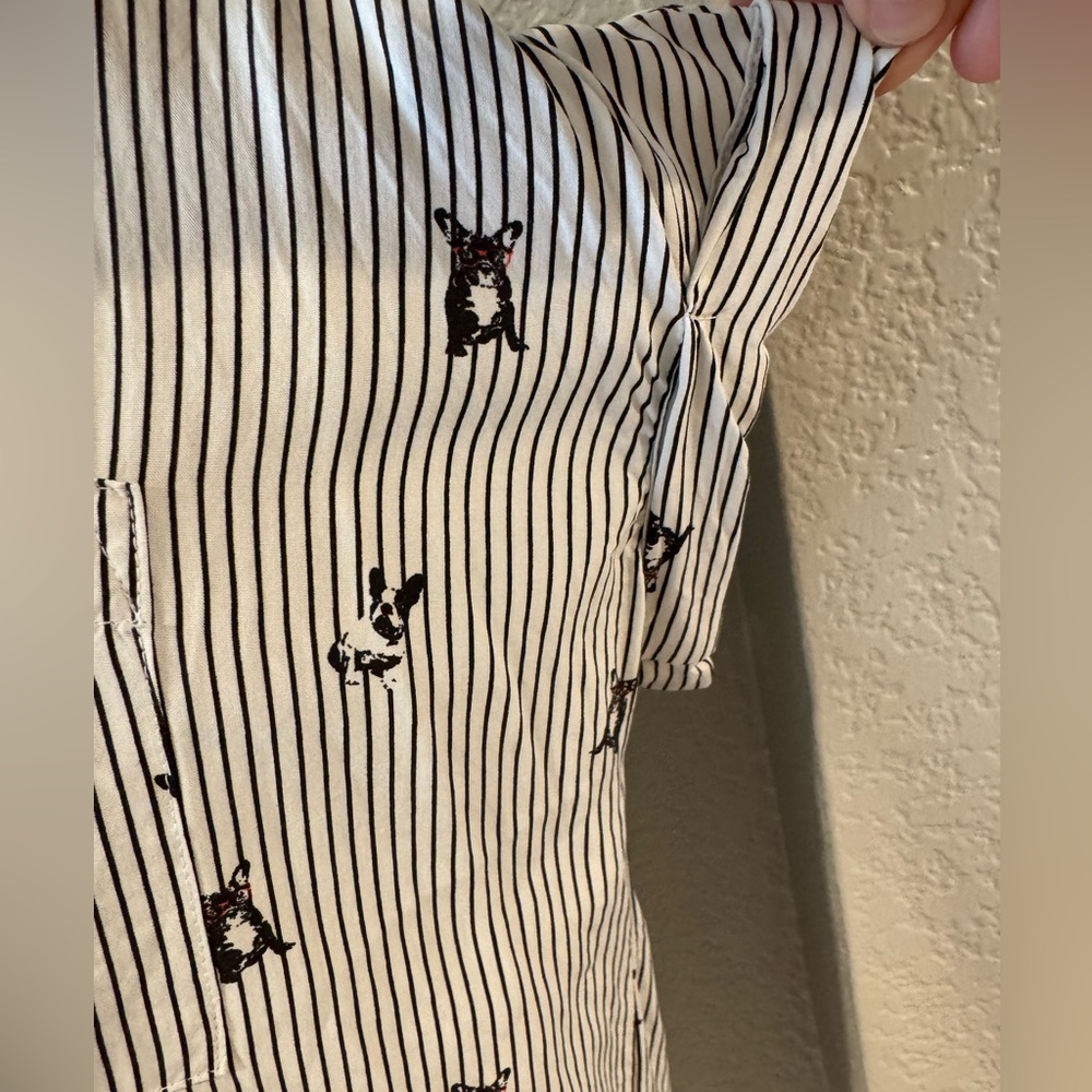 Jane + Delancey Black and White French Bulldog Print Button-Down Shirt - Picture 5 of 10